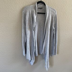 Eileen Fisher Cardigan Womens Petite Large Gray Open Waterfall Linen Blend